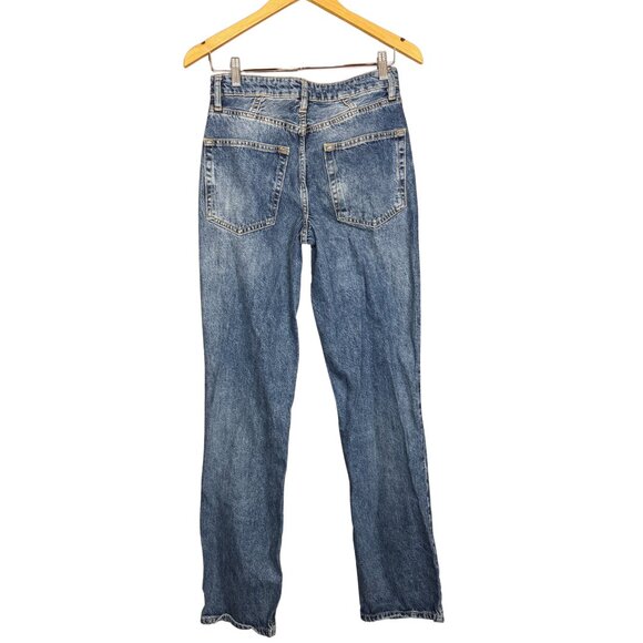 We The Free Distressed Straight Leg Jeans Size 25 Boho Button Fly Ripped Knee - Picture 2 of 8